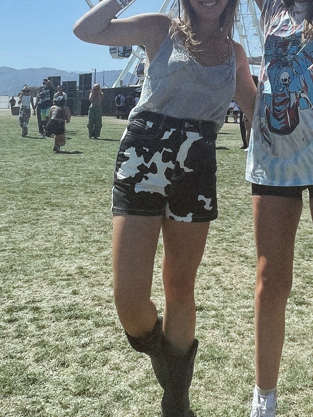 12th Tribe XS High-Rise Cow Print Denim Shorts - Black/White
